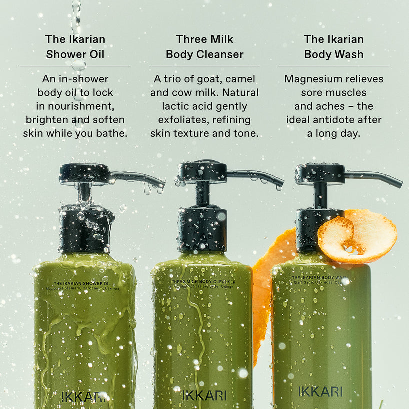 The Ikarian Shower Oil 500ml Clary Sage, Oakmoss, Cassis