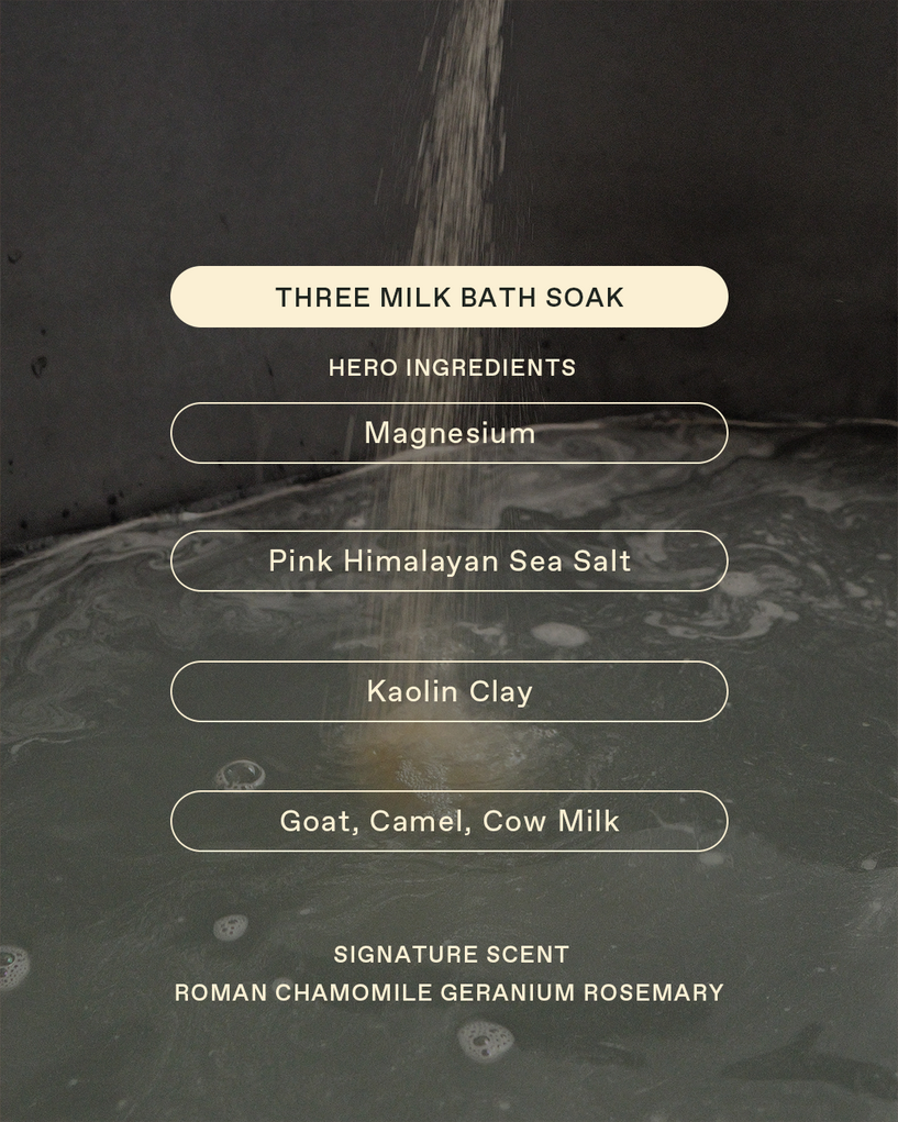 Three Milk Bath Soak 400g Roman Chamomile, Geranium, Rosemary